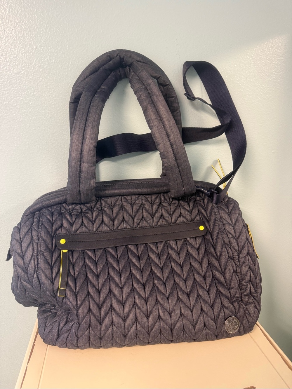 HAPP Blue Chunky Quilted Wide Mouth Diaper Tote Shoulder Bag Organizer Travel